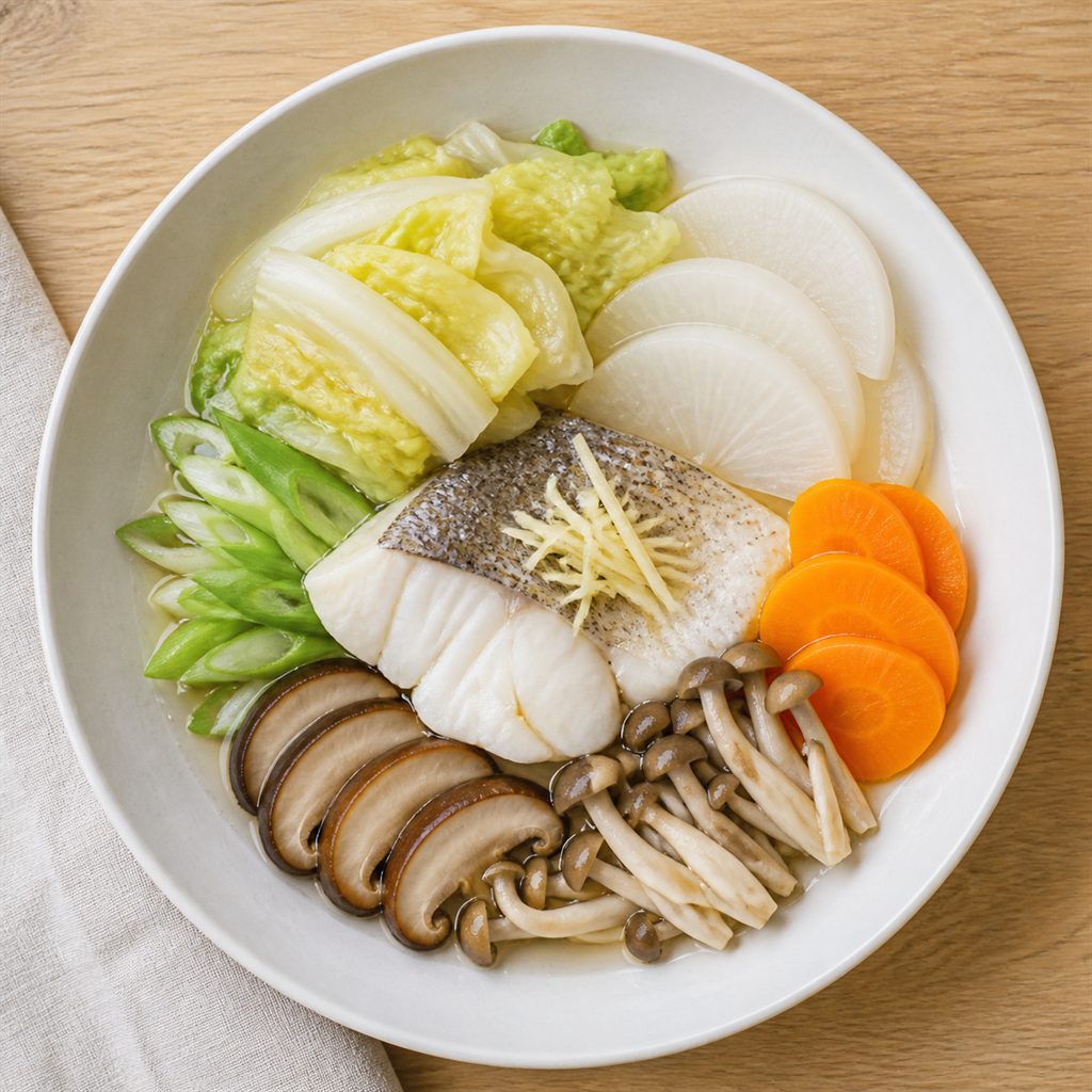 【低脂肪】白身魚と野菜のセイロ蒸し